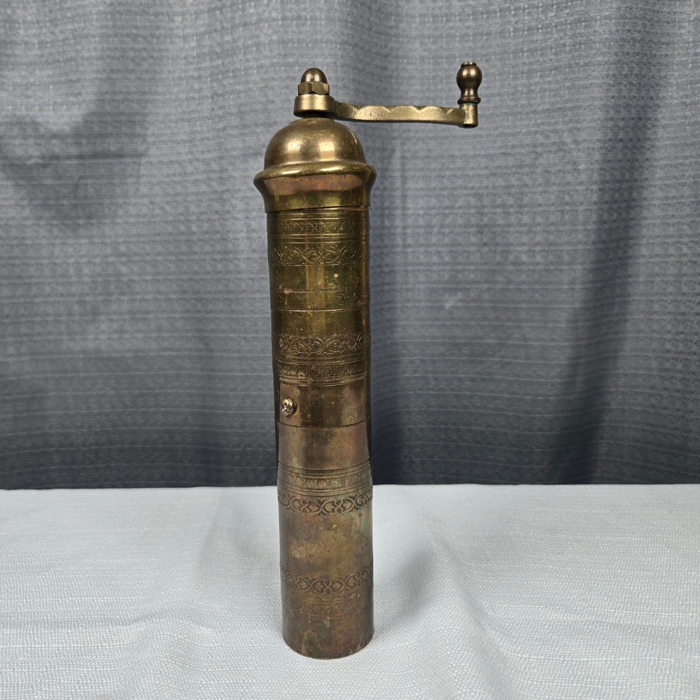 Vintage Atlas Greek Brass Pepper Mill 10" Handcrafted Grinder Made in Greece